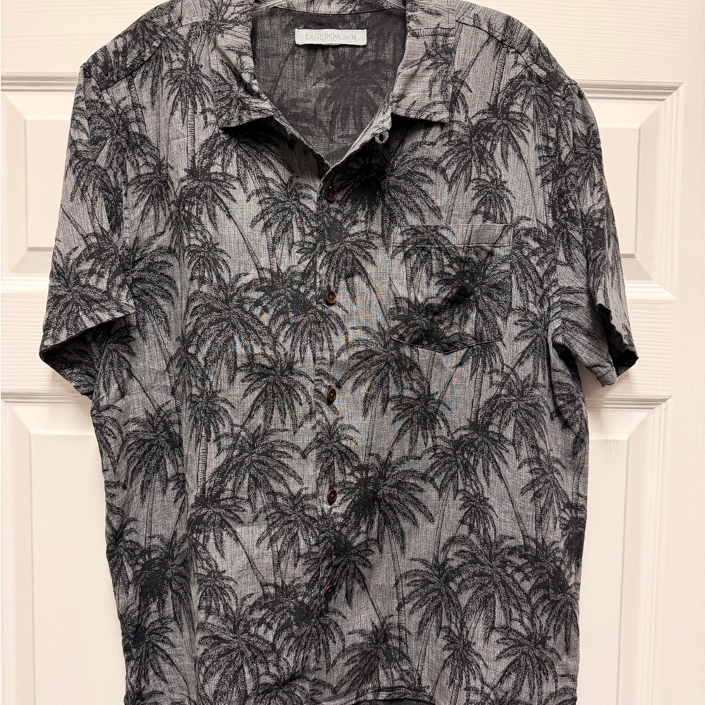 Outerknown-Convertible Collar-Linen-Jacquard Shirt-Black Size Medium